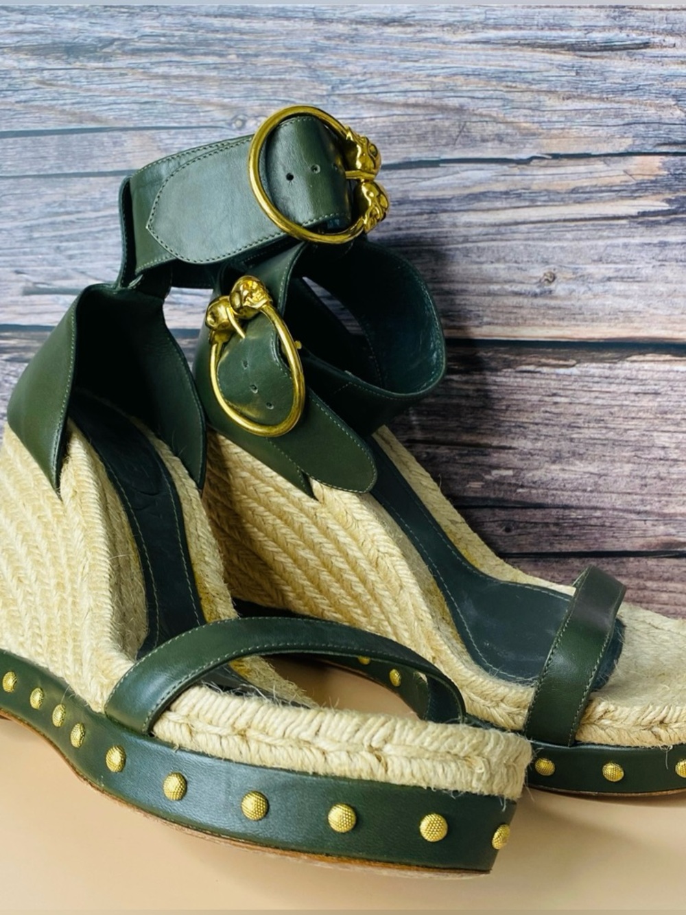 Alexander McQueen Olive Green Espadrille Wedge Sandals